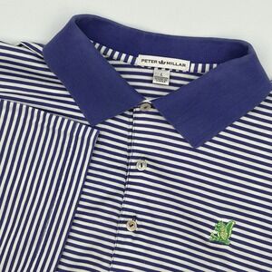 Peter Millar Mens Med Polo Shirt Purple White Stripes 100% Cotton Green Squirrel
